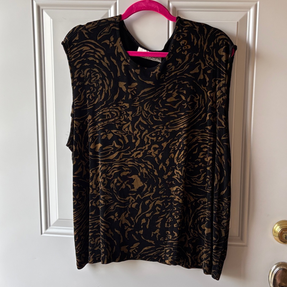 Claudia Richard Black and Brown Sleeveless Patterned Blouse
